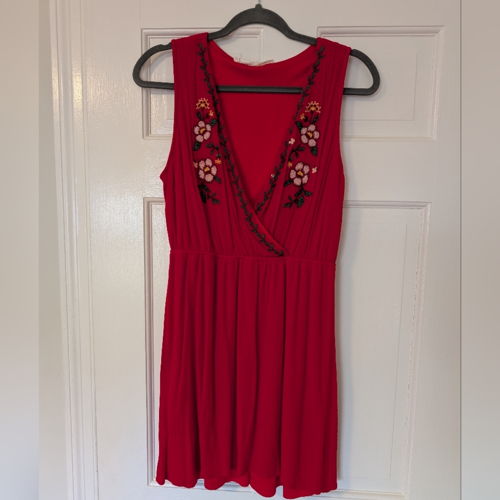 Elegant Red Floral Embroidered Dress